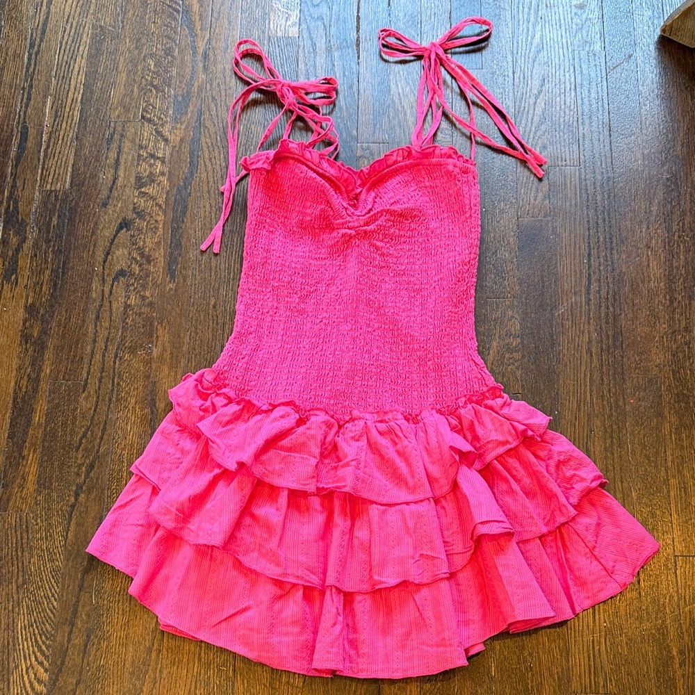 Katie J NYC Hot Pink Ruffled Sundress